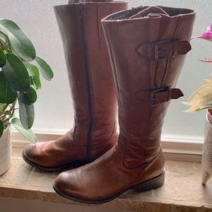 Clarks tall riding boots with buckle and zip closure